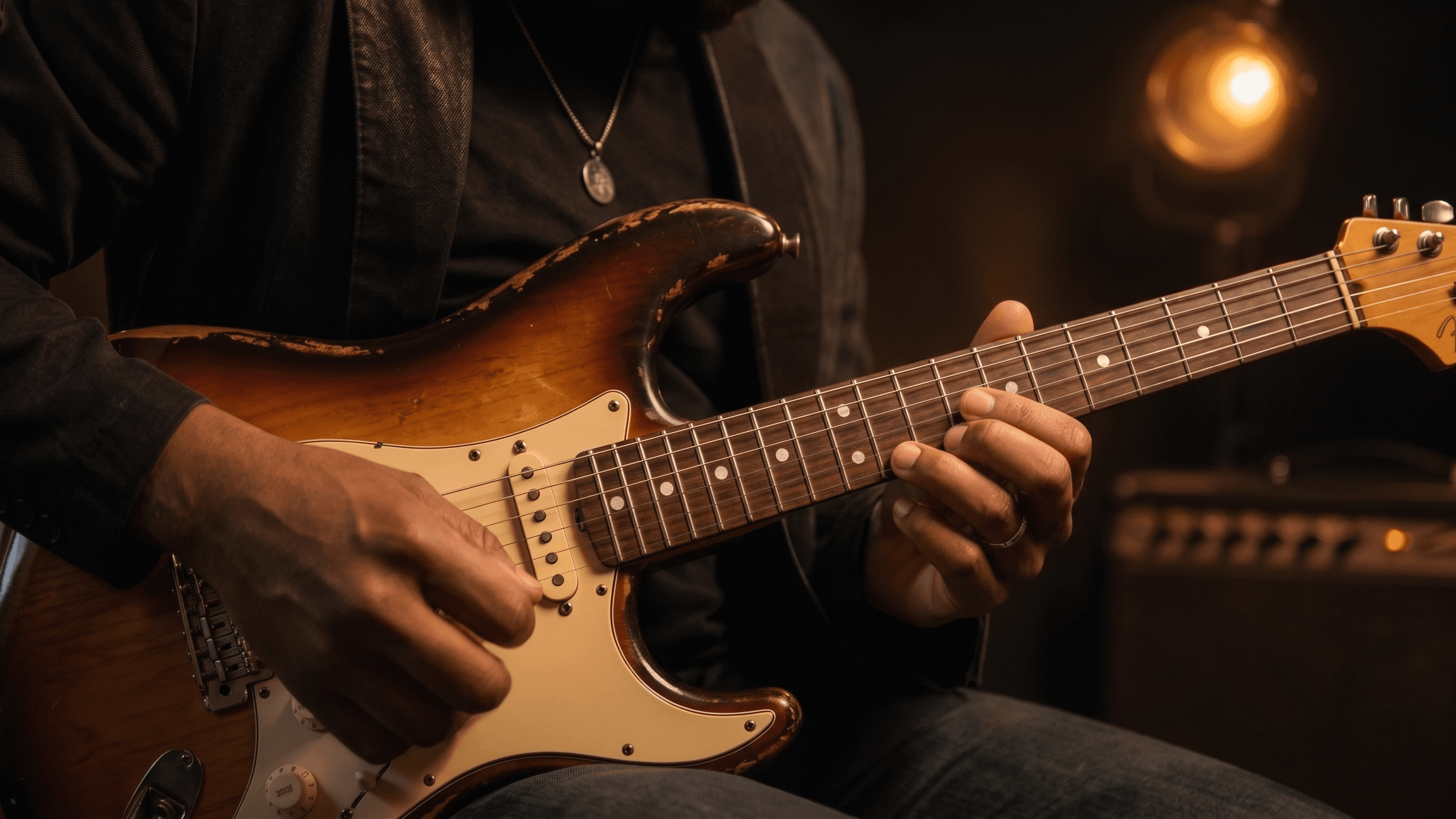 Guitarist playing a Stratocaster